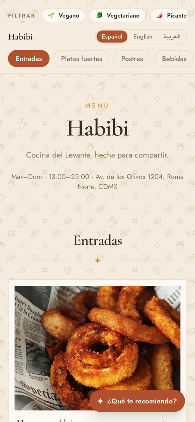 Menú digital de Habibi