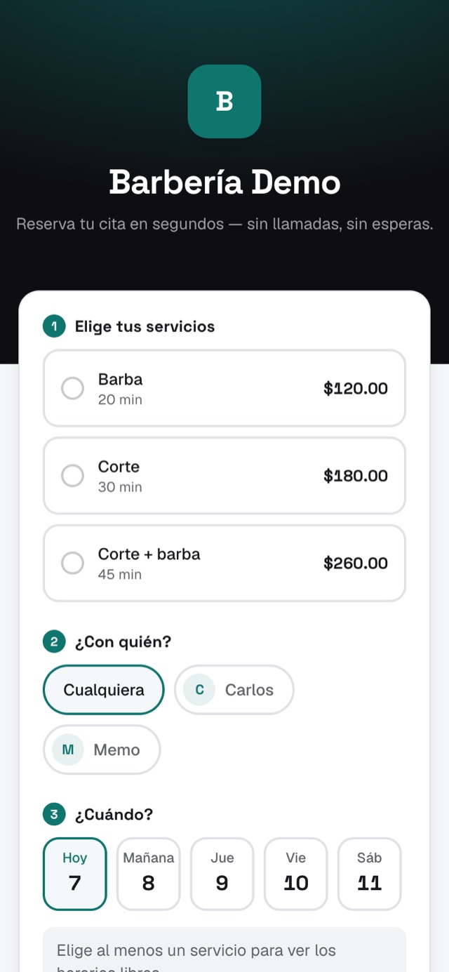 Página de reservas de Nexo en un celular